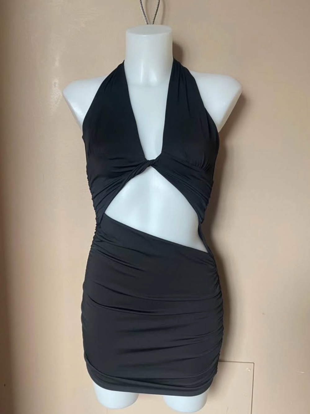 SHEIN Black Halter Cutout Bodycon Mini Dress